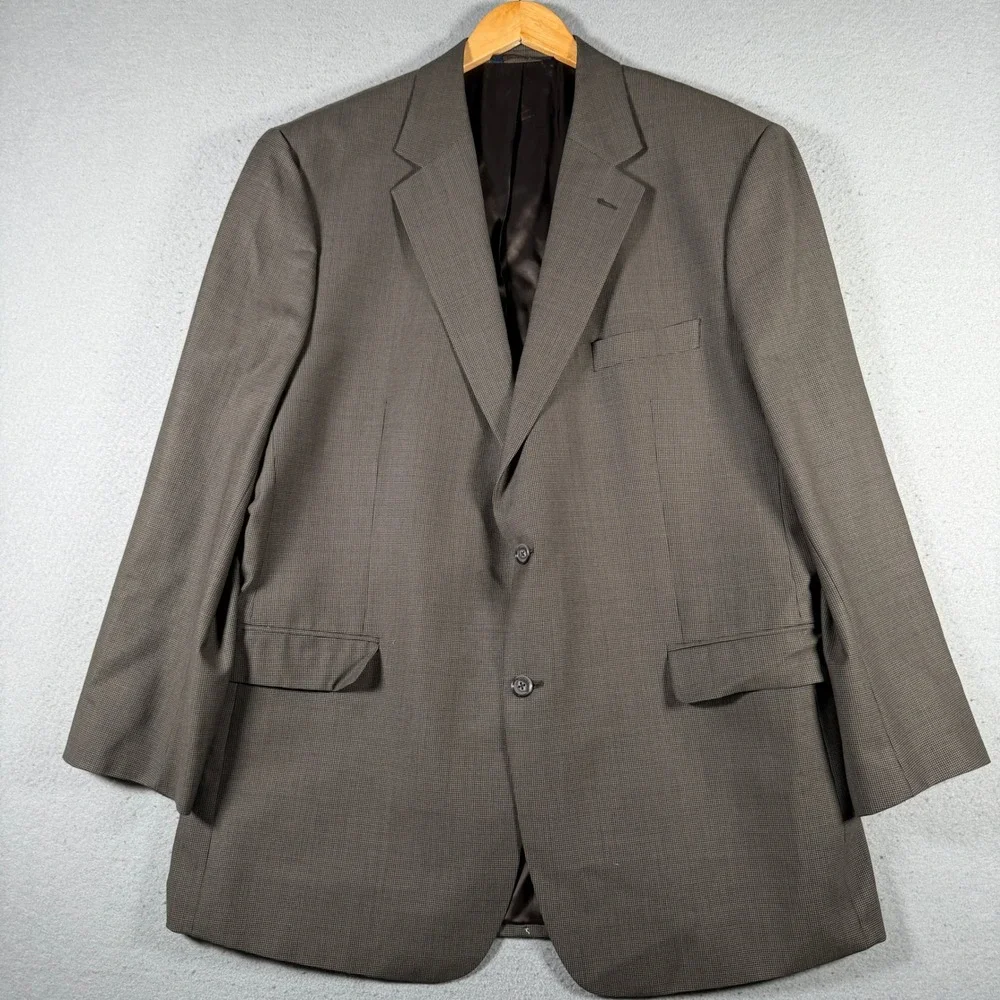 Brooks Brothers 346 Mens 48 LG Stretch Wool Blazer Brown Houndstooth‎ Sport Coat